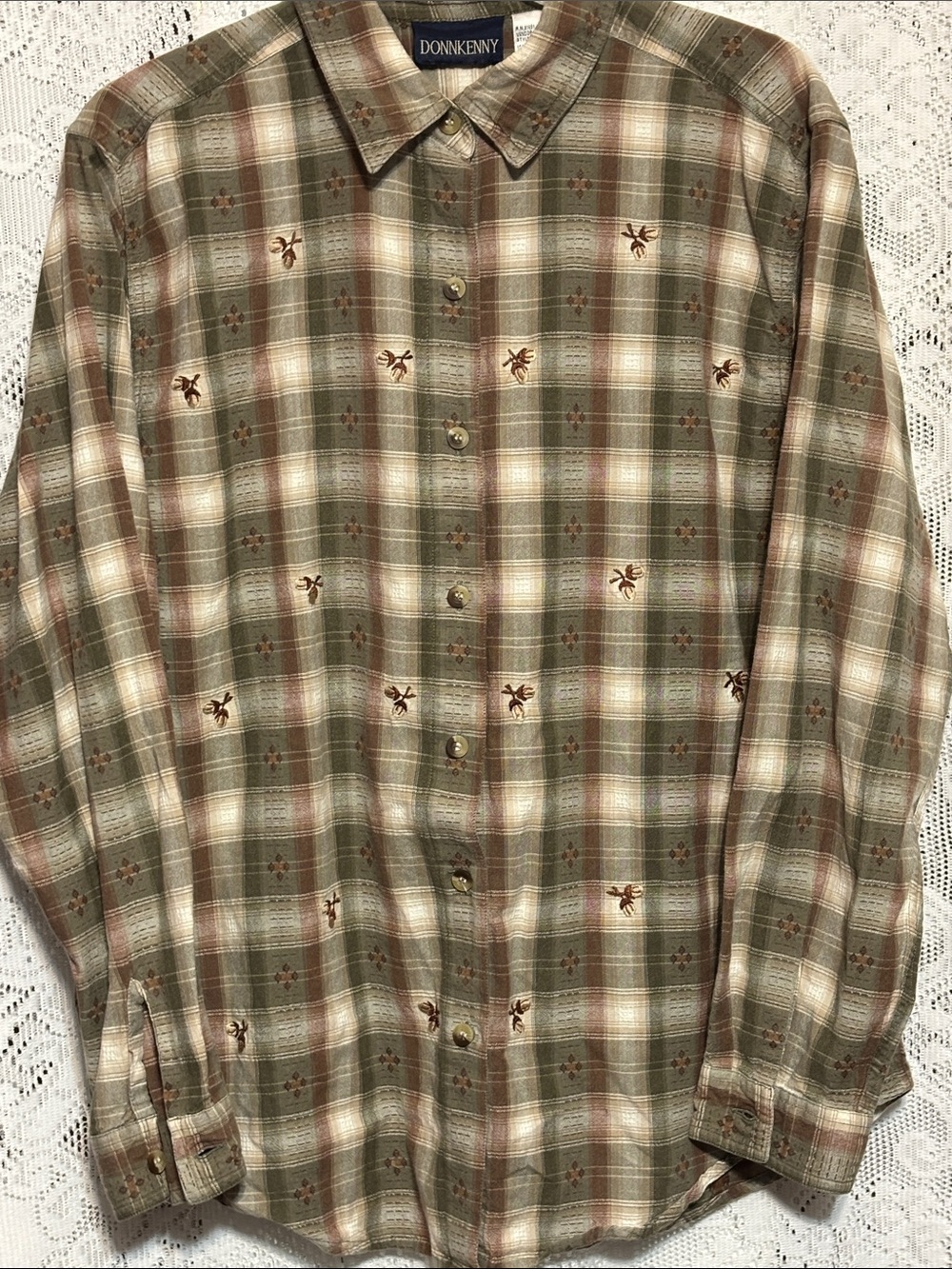 Women’s long sleeved Green Plaid Button-Up Shirt size L 100% cotton